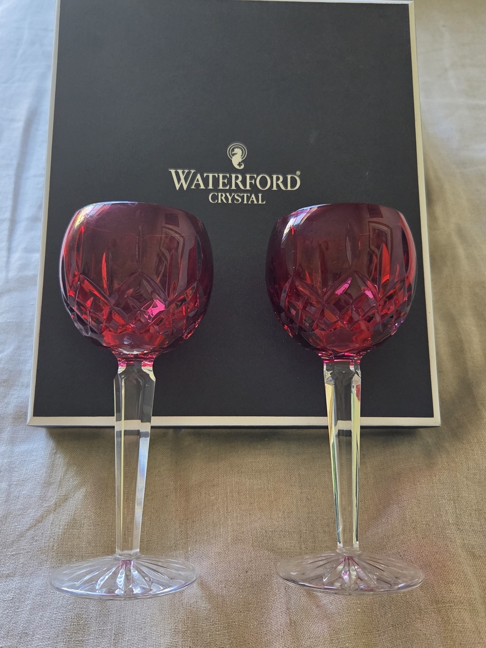 Waterford Crystal Ruby Red Cut Crystal Wine Glasses - Set of 2